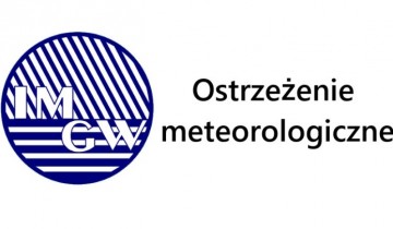 Logo Instytutu <span dir='ltr'>Meteorologii i Gospodarki Wodnej i napis Ostrzeżenie meteorologiczne</span>
